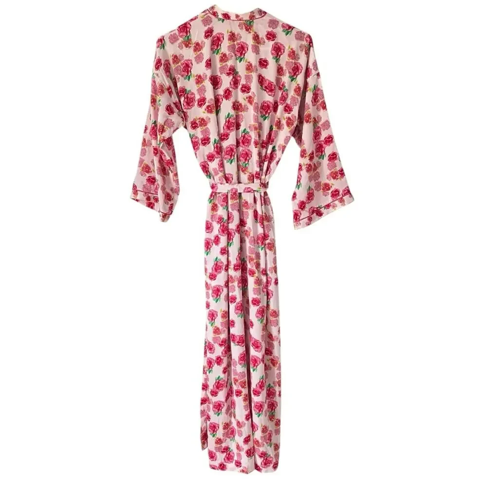 Natori Neiman Marcus Vintage Cabbage Rose Pink Robe size XS - Picture 6 of 9